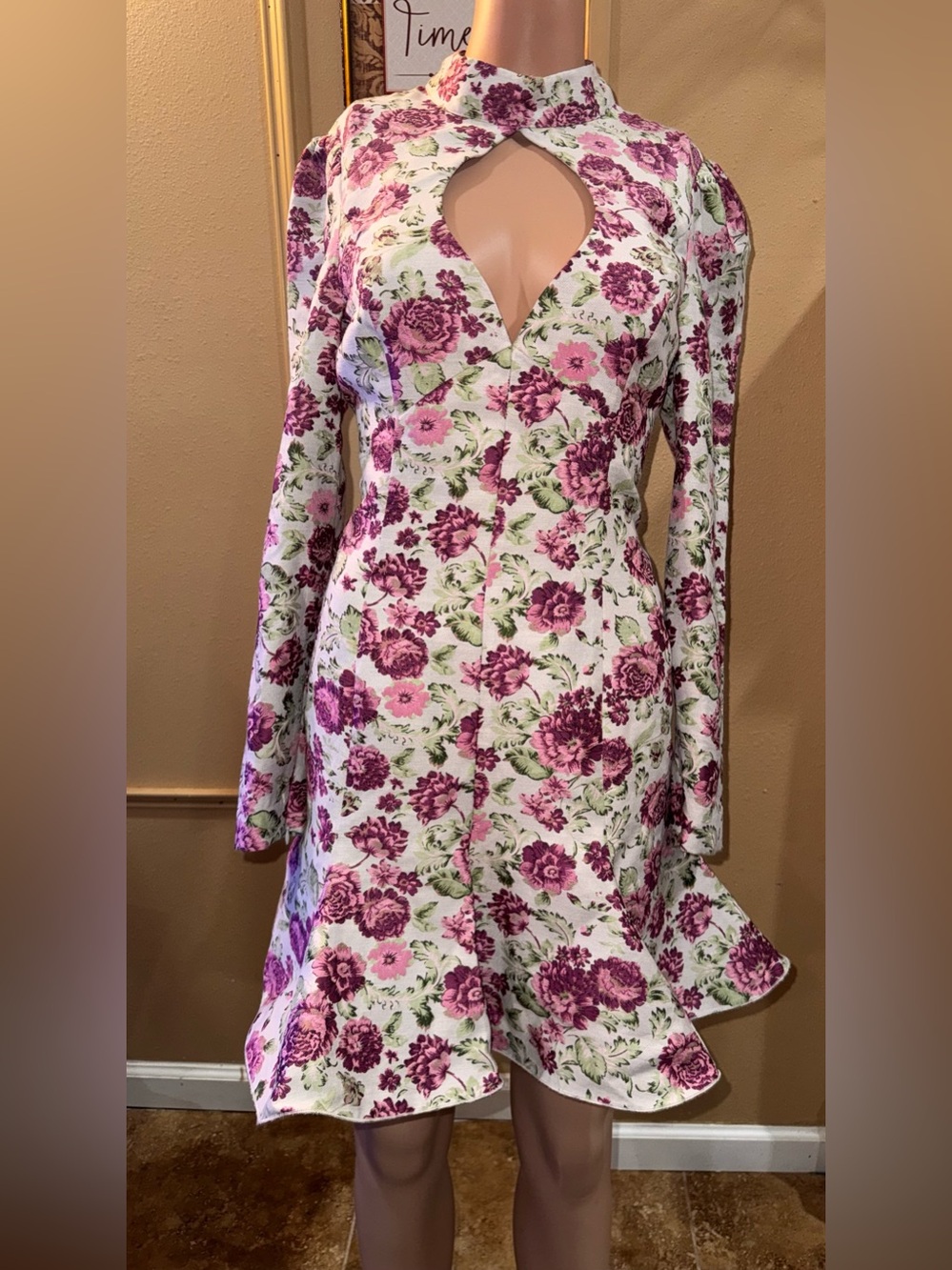 ASOS Luxe Floral Jacquard Keyhole Cut Out Mini Dress 8 NWOT
